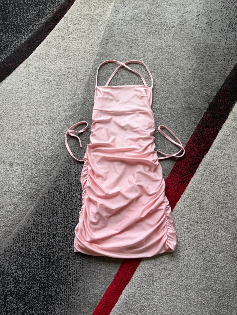 Lucy In The Sky Soft Pink Lace Back Ruched Mini Dress